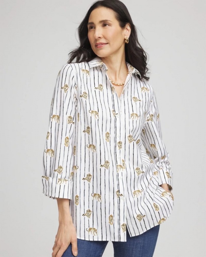 Chicos No Iron Leopard Graphic Shirt - OPTIC WHITE