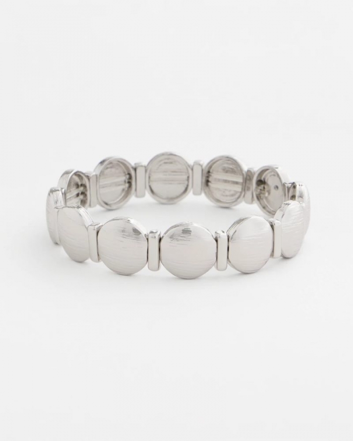 Chicos Silver Textured Circle Stretch Bracelet - SILVER