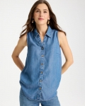 Chicos Tencel Denim Sleeveless Shirt - BURANO INDIGO