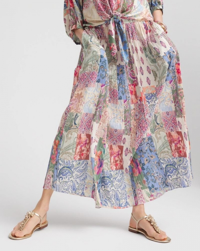 Chicos Floral Paisley Maxi Skirt - MINERAL GREEN