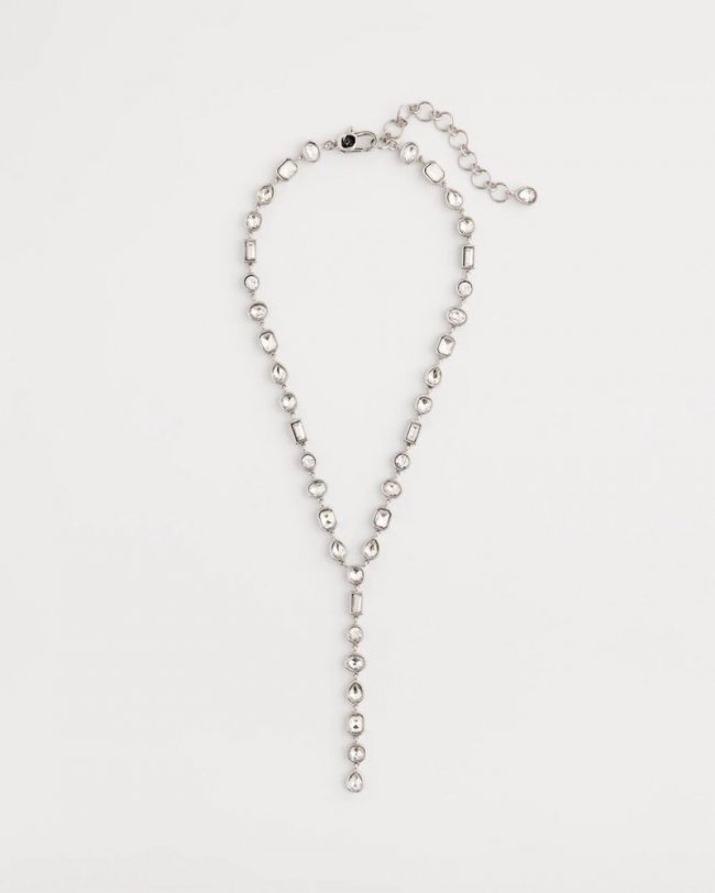 Chicos Bezel Set Silvertone Y-Necklace - SILVER