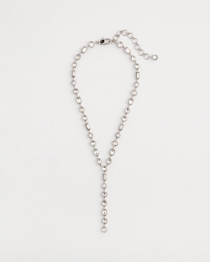 Chicos Bezel Set Silvertone Y-Necklace - SILVER