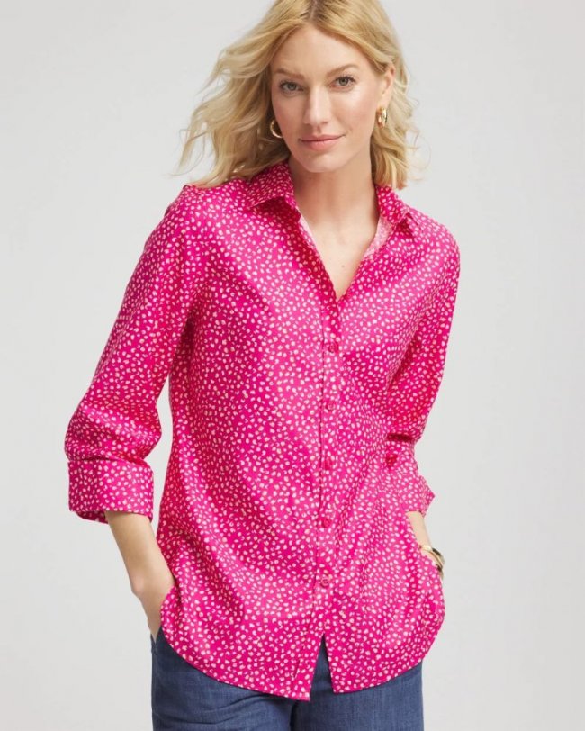 Chicos No Iron Cheetah Stretch Shirt - CRUSHED BERRIES