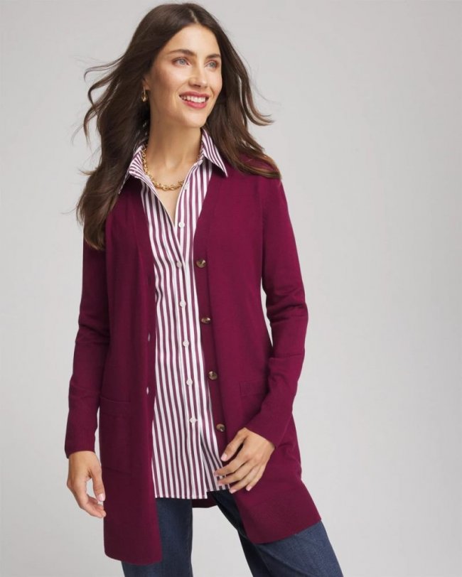 Chicos Ella Pocketed Cardigan Sweater - DEEP CHIANTI
