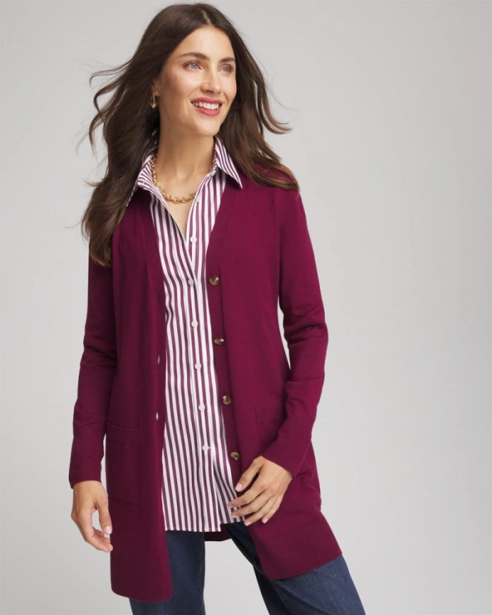 Chicos Ella Pocketed Cardigan Sweater - DEEP CHIANTI