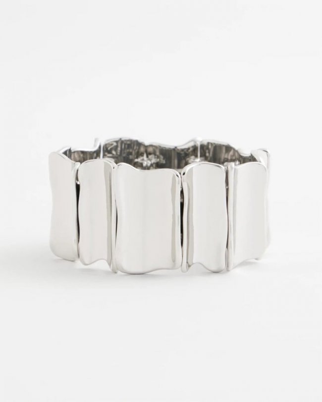 Chicos Silvertone Wave Stretch Cuff Bracelet - SILVER