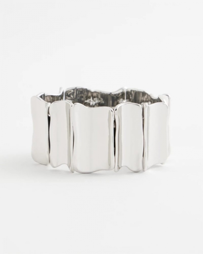 Chicos Silvertone Wave Stretch Cuff Bracelet - SILVER