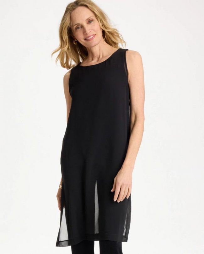 Chicos Travelers™ Layered Chiffon Tunic - TRAVELERS BLACK
