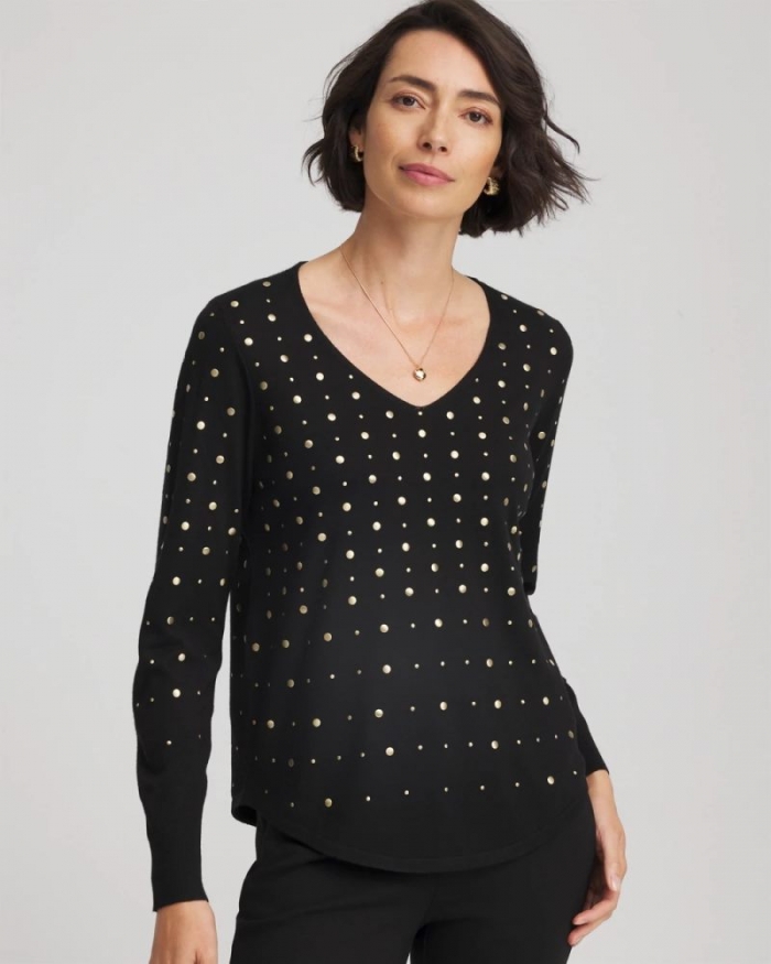 Chicos Ella Embellished Pullover Sweater - BLACK