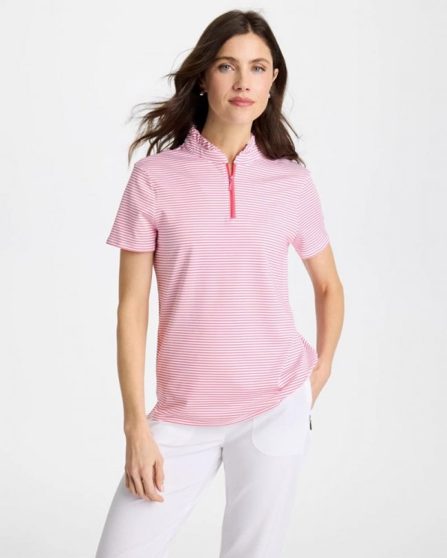 Chicos Zenergy® UPF Ruffle Striped Half Zip - BLOSSOM