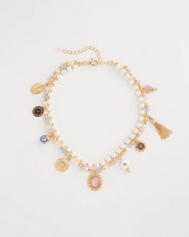 Chicos Genuine Jade Stone Charm Short Necklace - ORCHID