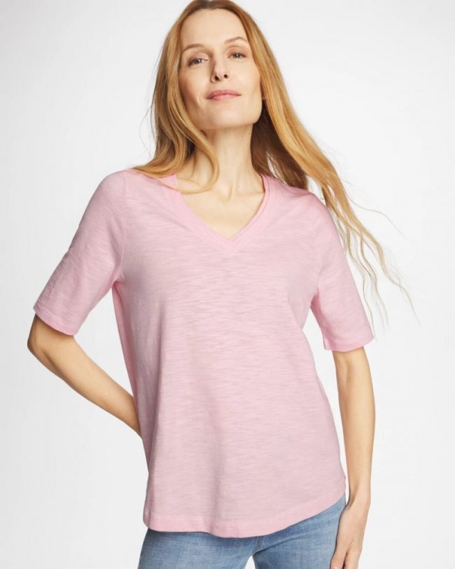 Chicos Cotton Slub V-Neck Tee - SWEET BLOSSOM