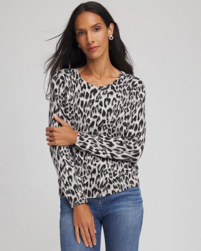 Chicos Animal Crewneck Cardigan - ENGLISH CREAM Chicos Animal Crewneck Cardigan - ENGLISH CREAM