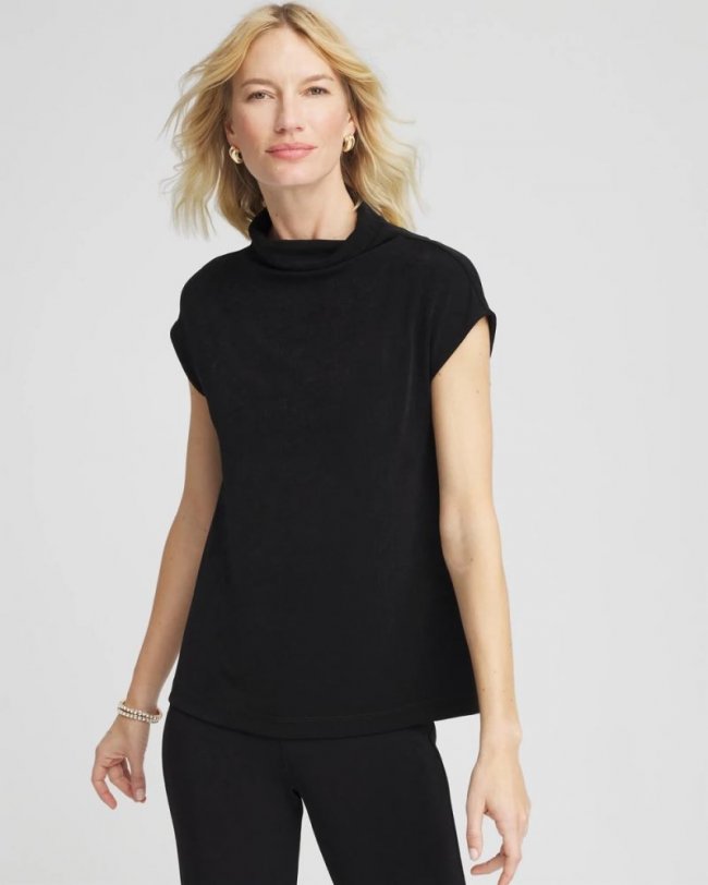 Chicos Travelers™ Mockneck Top - TRAVELERS BLACK