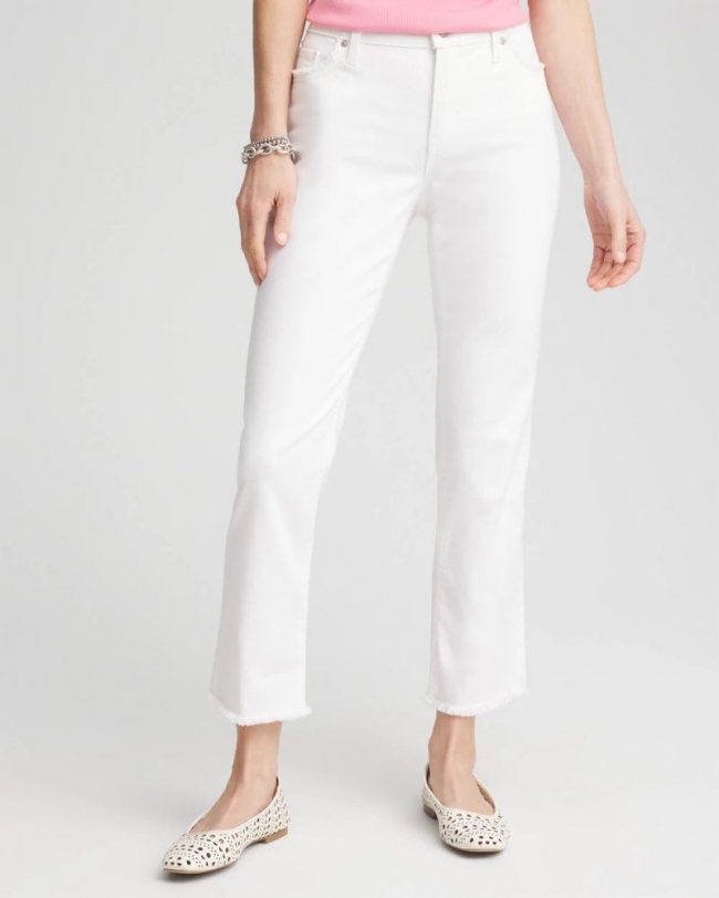 Chicos Girlfriend Frayed Cropped No Stain Jeans - ALABASTER