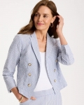 Chicos Seersucker Striped Cropped Blazer - BLUE