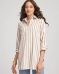 Chicos No Iron Neutral Striped Tunic - CAFE AROMA Chicos No Iron Neutral Striped Tunic - CAFE AROMA