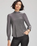 Chicos Sparkle Smocked Top - SILVER GLITTER