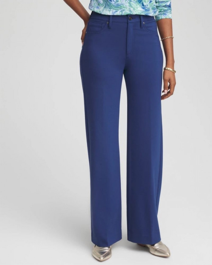 Chicos Five-Pocket Wide-Leg Ponte Pants - DUSKY BLUE