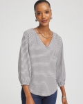 Chicos Striped Crinkled Raglan Top - ALABASTER
