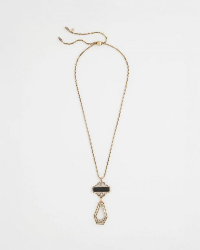 Chicos Adjustable Amulet Pendant Necklace - BLACK/GOLD