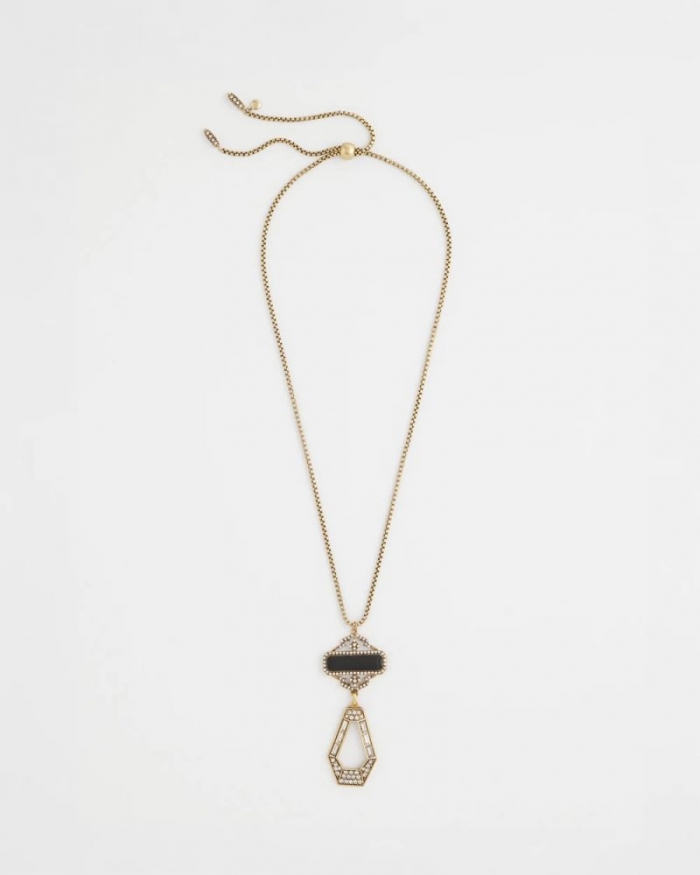Chicos Adjustable Amulet Pendant Necklace - BLACK/GOLD