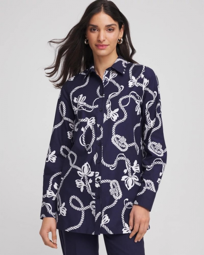 Chicos No Iron Rope Print Tunic - PASSPORT BLUE