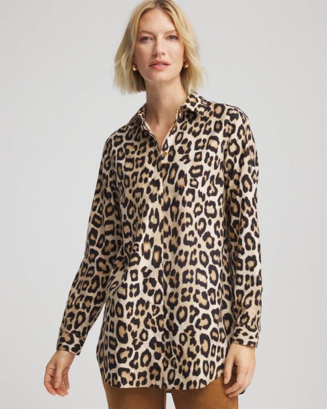 Chicos No Iron Animal-Print Tunic - SAND