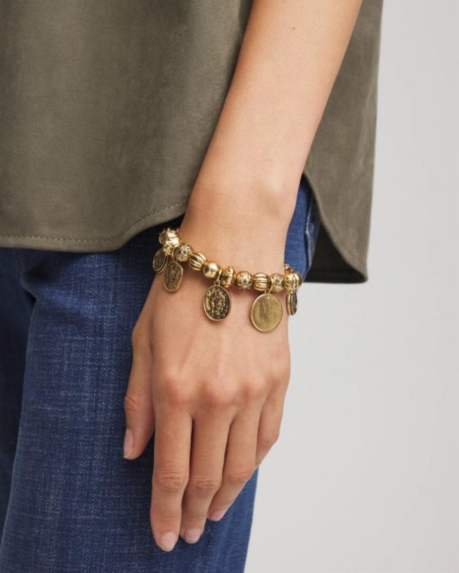 Chicos Coin Charm Stretch Bracelet - GOLD