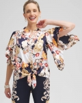 Chicos Satin Ruffle Sleeve Tie Front Shirt - CLASSIC NAVY Chicos Satin Ruffle Sleeve Tie Front Shirt - CLASSIC NAVY