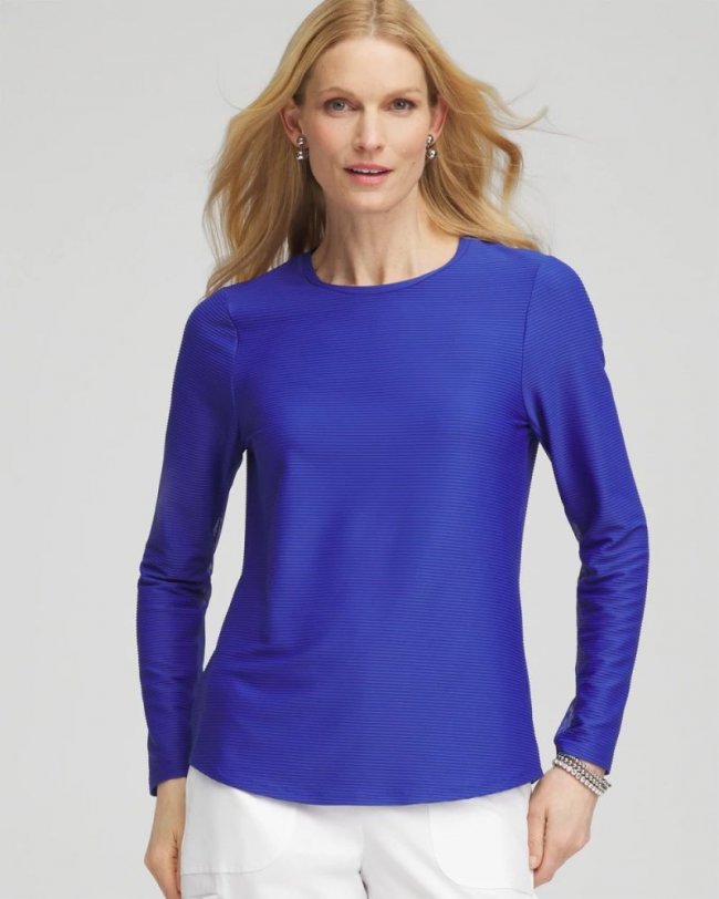 Chicos Zenergy® UPF Crew Neck Mesh-Inset Pullover - RICH COBALT
