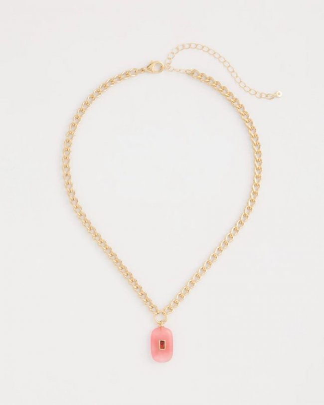 Chicos Coral Agate Short Pendant Necklace - CORAL