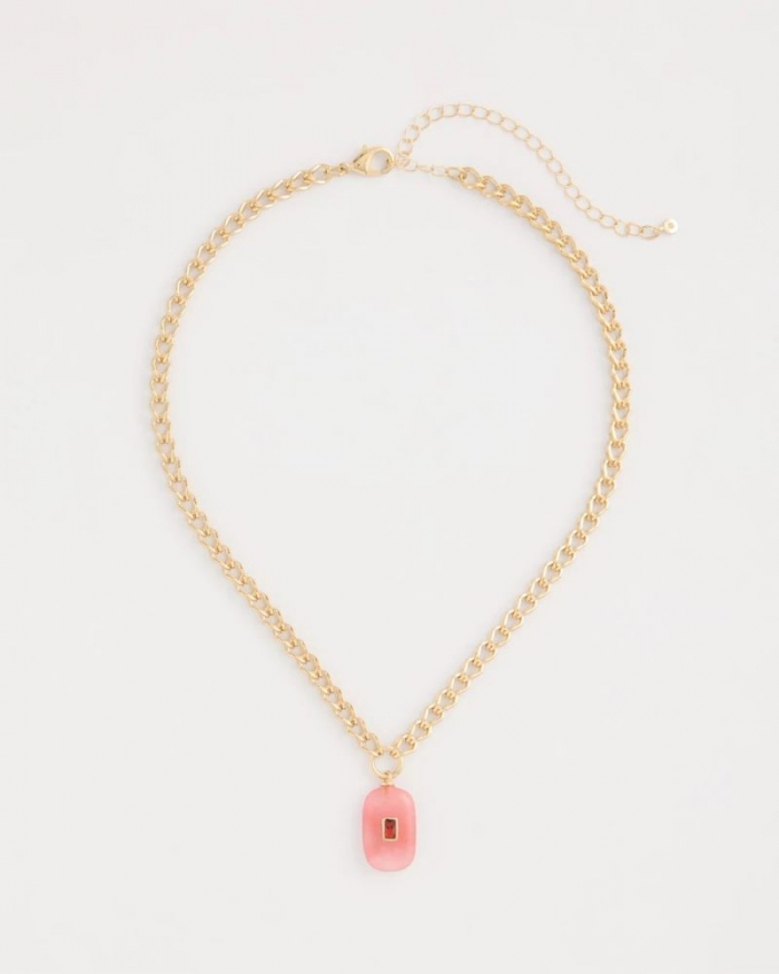 Chicos Coral Agate Short Pendant Necklace - CORAL