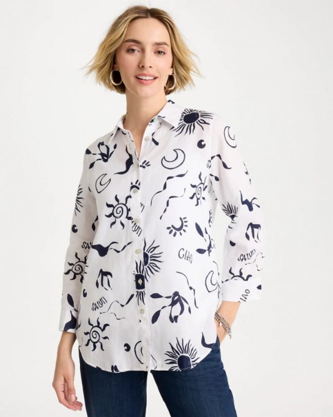 Chicos No Iron Linen Beach Shirt - PASSPORT BLUE