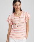 Chicos Striped Linen Smocked Flutter-Sleeved Tee - MELON MAMBO Chicos Striped Linen Smocked Flutter-Sleeved Tee - MELON MAMBO