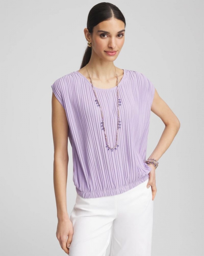 Chicos Pleated Bubble-Hem Tee - GENTLE LAVENDER