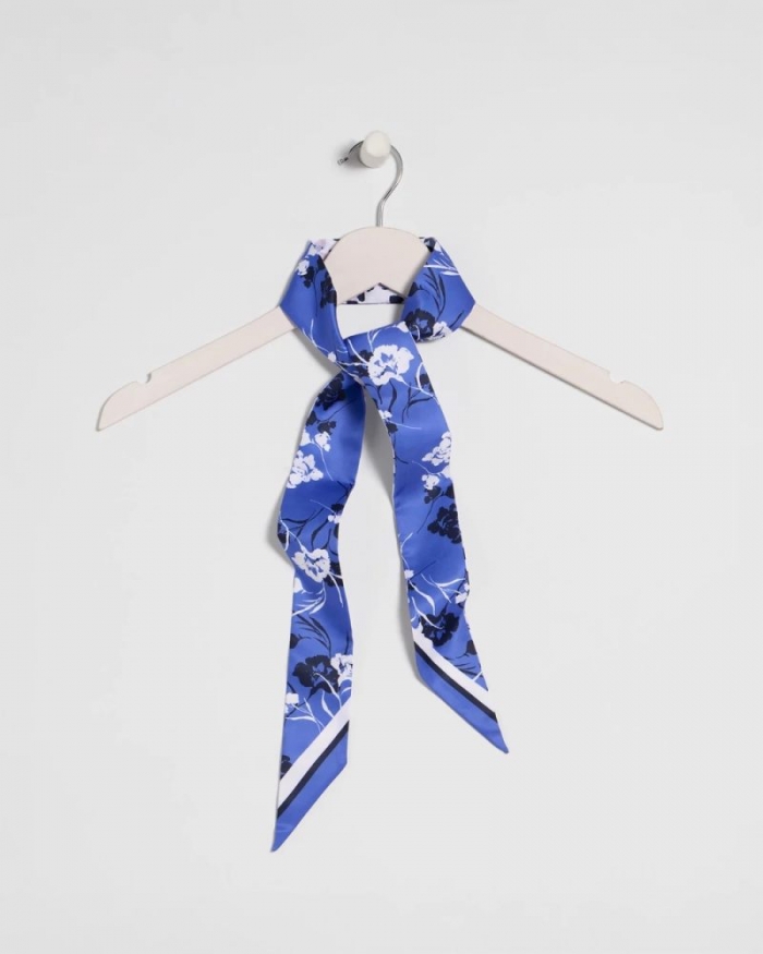 Chicos Dutch Floral Polka-Dot Skinny Scarf - AMPARO BLUE