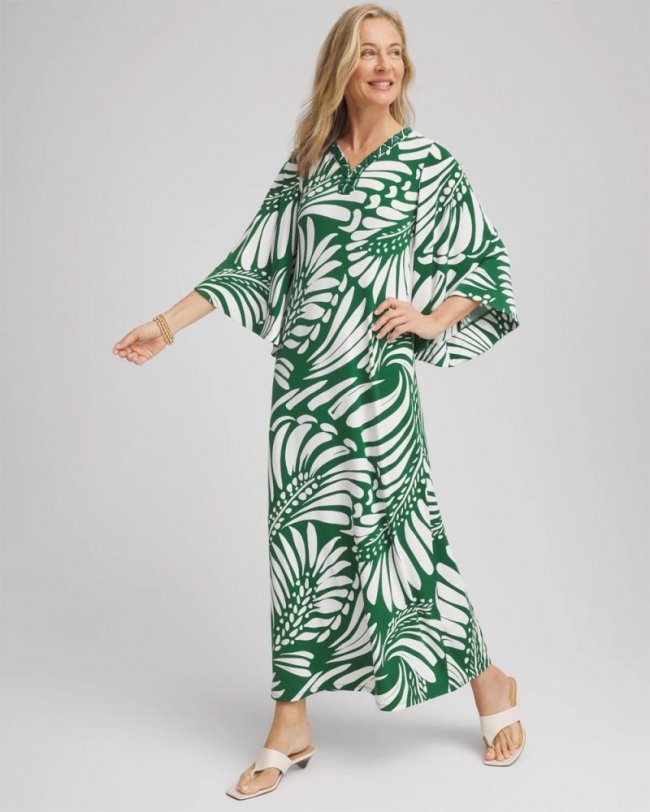 Chicos Palm-Front-Motif Beaded Knit Maxi Dress - PALM LEAF