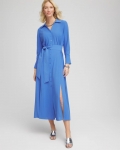Chicos Belted Split Hem Maxi Shirtdress - BLUE PEARL Chicos Belted Split Hem Maxi Shirtdress - BLUE PEARL