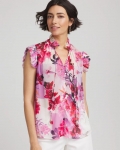 Chicos Floral Ruffle Collar Blouse - PLUM SHADE Chicos Floral Ruffle Collar Blouse - PLUM SHADE