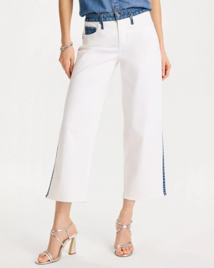 Chicos Girlfriend Straight Colorblock Jeans - ALABASTER