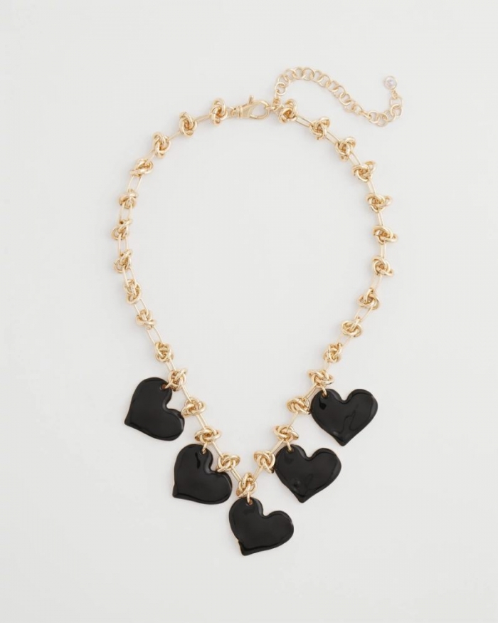 Chicos Black Heart Drop Off Necklace - BLACK