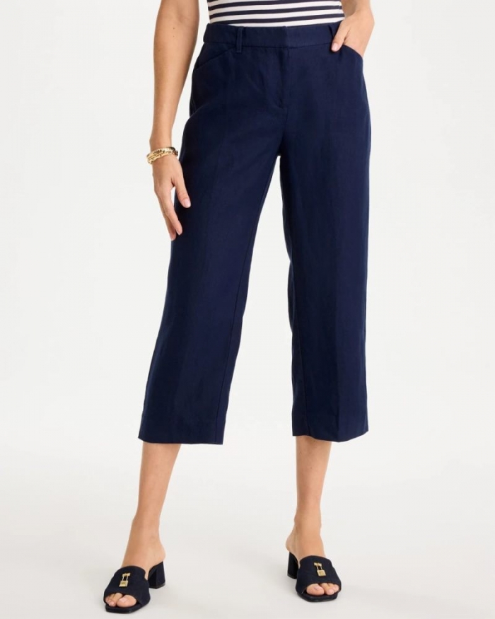 Chicos Linen Fly Front Pants - PASSPORT BLUE
