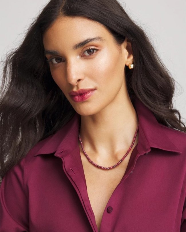 Chicos Rhodonite Stone Beaded Short Necklace - PURPLE