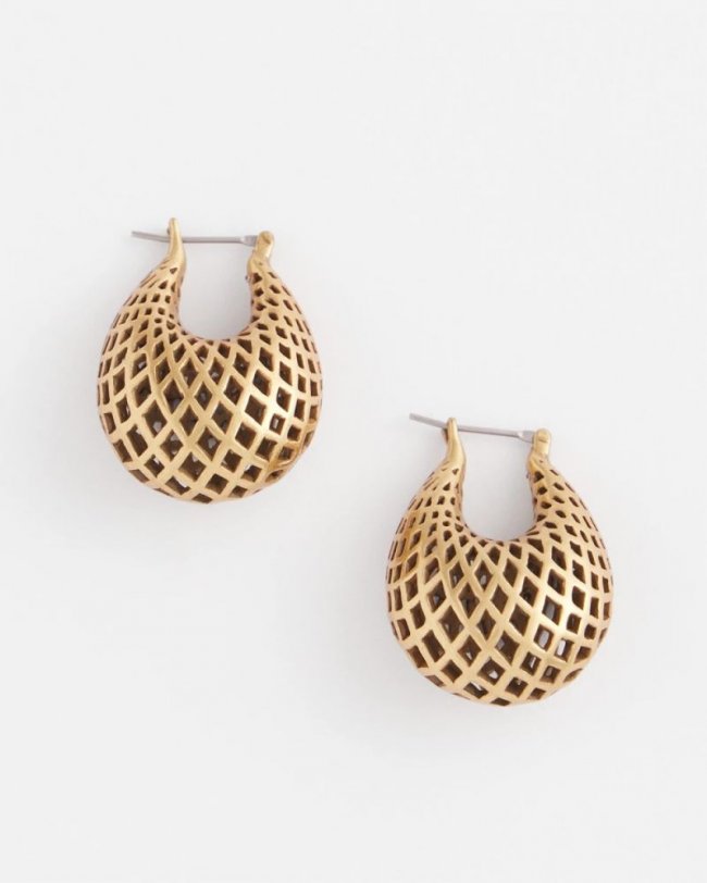 Chicos Gold Lattice Puff Hoop Earrings - GOLD