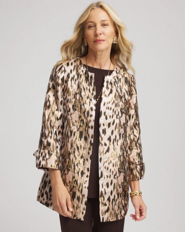 Chicos Travelers™ Collection Animal Jacquard Jacket - DEEP TAUPE