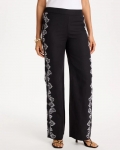 Chicos Embroidered Pull-On Wide-Leg Linen Pants - BLACK Chicos Embroidered Pull-On Wide-Leg Linen Pants - BLACK