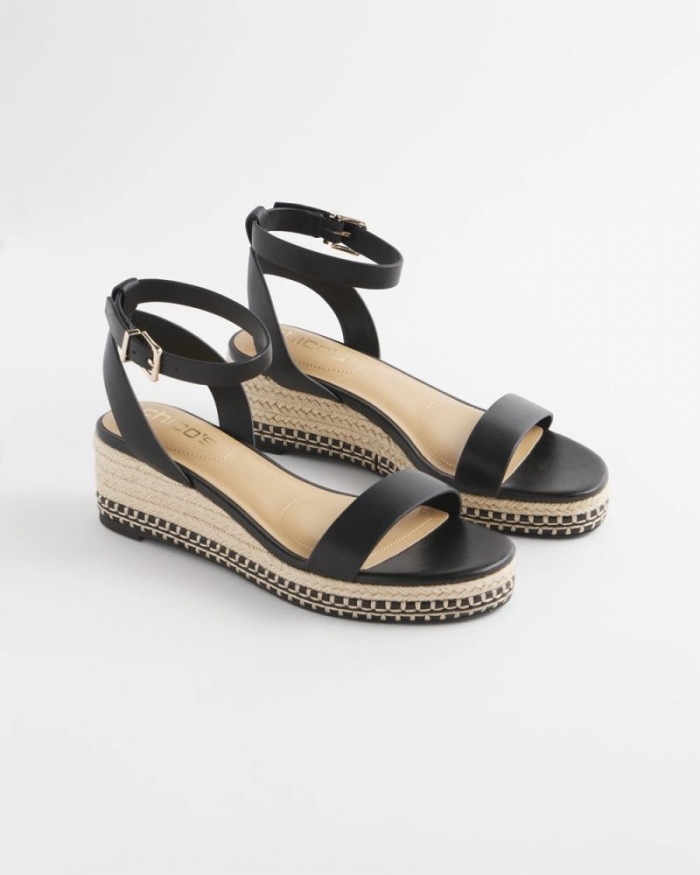 Chicos Brielle Espadrille Wedge Sandals - BLACK