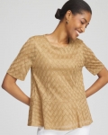 Chicos Metallic Crochet-Lace Peplum Tee - CAFE AROMA Chicos Metallic Crochet-Lace Peplum Tee - CAFE AROMA