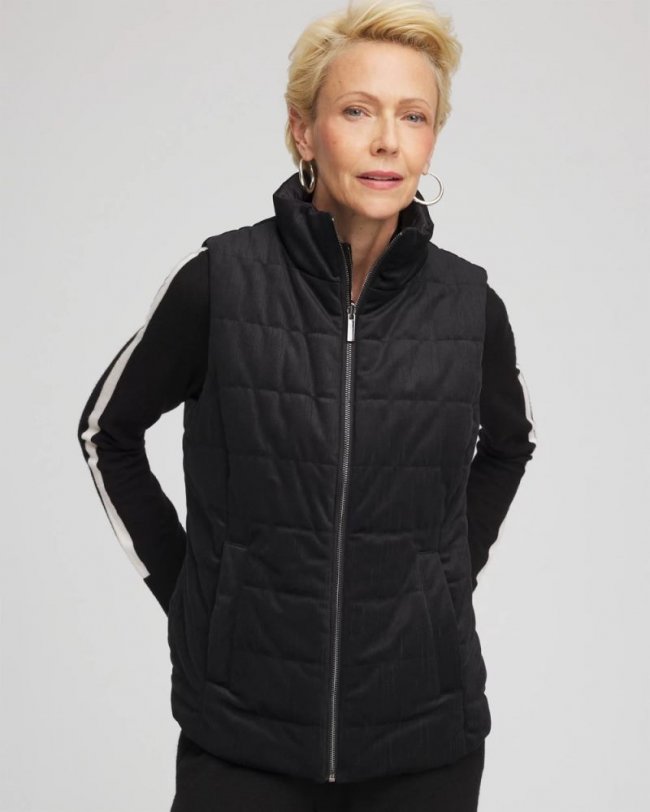 Chicos Zenergy® Reversible Velvet Puffer Vest - BLACK
